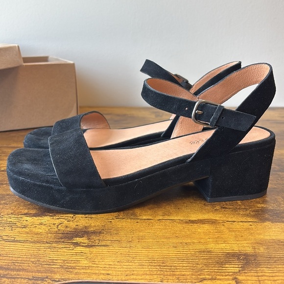 Madewell True Black Suede Platform Sandals 9 - Picture 1 of 9